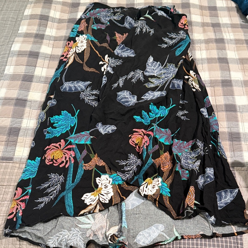 Lovestitch Asymmetrical Black Skirt with Floral Design